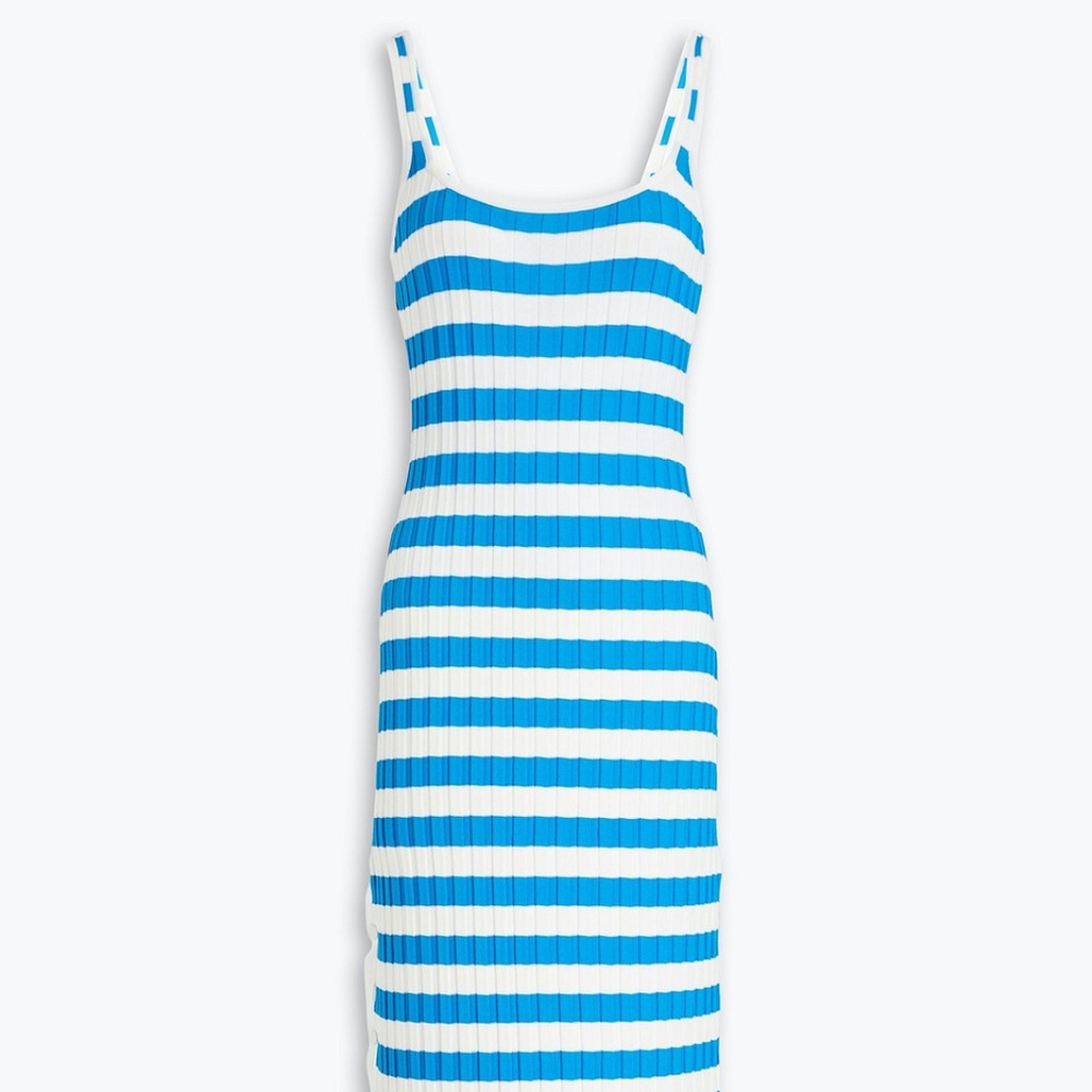 SOLID & STRIPED Kimberly Blue White Striped Rib-Knit Bodycon Midi Dress Small